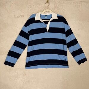 Old Navy Oversized Rugby Polo Blue Striped Long Sleeve Small Preppy Collegiate